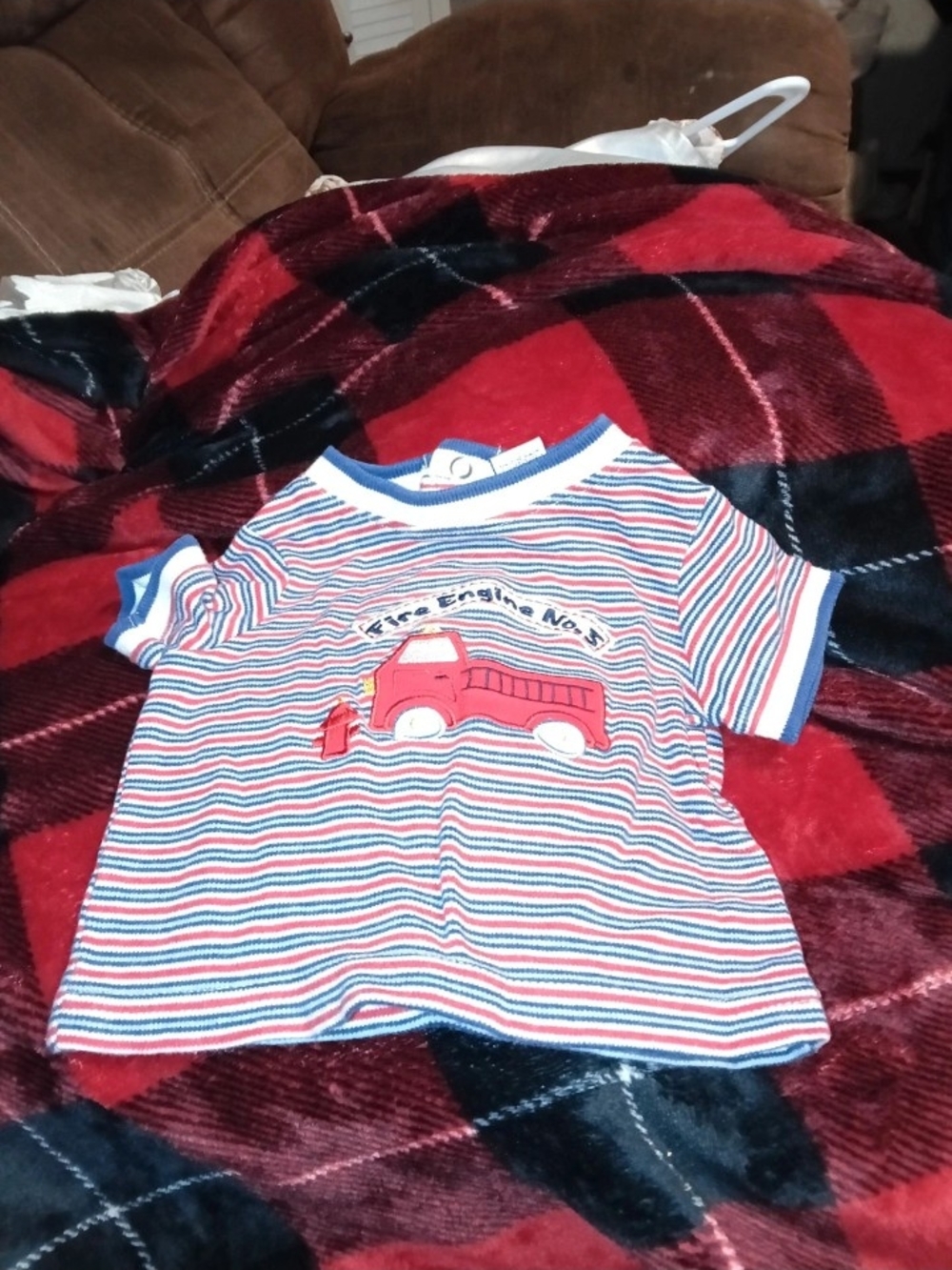 Vintage Boys' Red & Blue Striped Fire Truck Tee